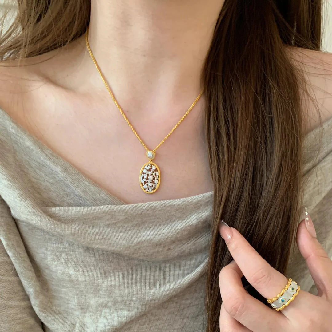 Unique elegant Romantic collar chain retro light luxury hollow out inlay diamonds lily of the valley necklace wedding jewelry