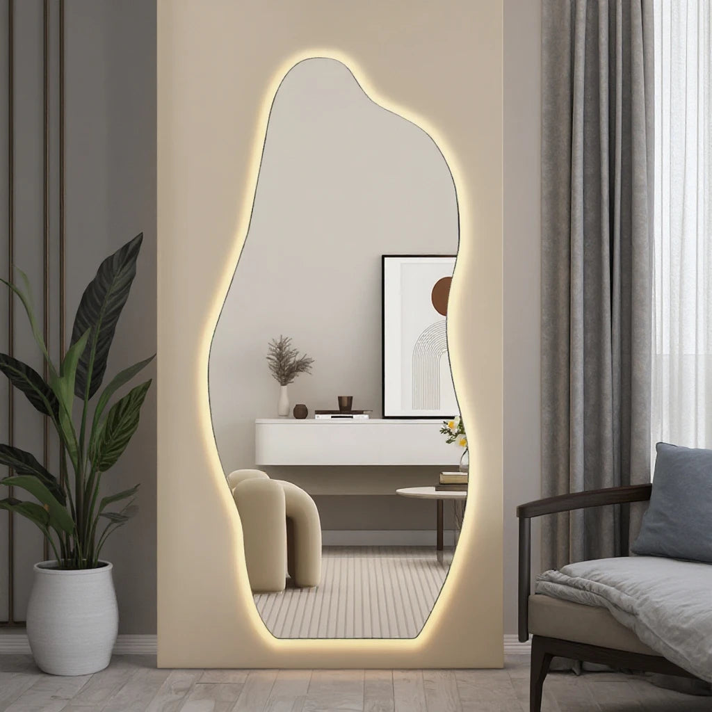 Smart Mirror with LED, Full-length Mirror Wall-mounted or Bracket-mounted, Dressing Mirror Suitable for Clothing Stores, Bedroom