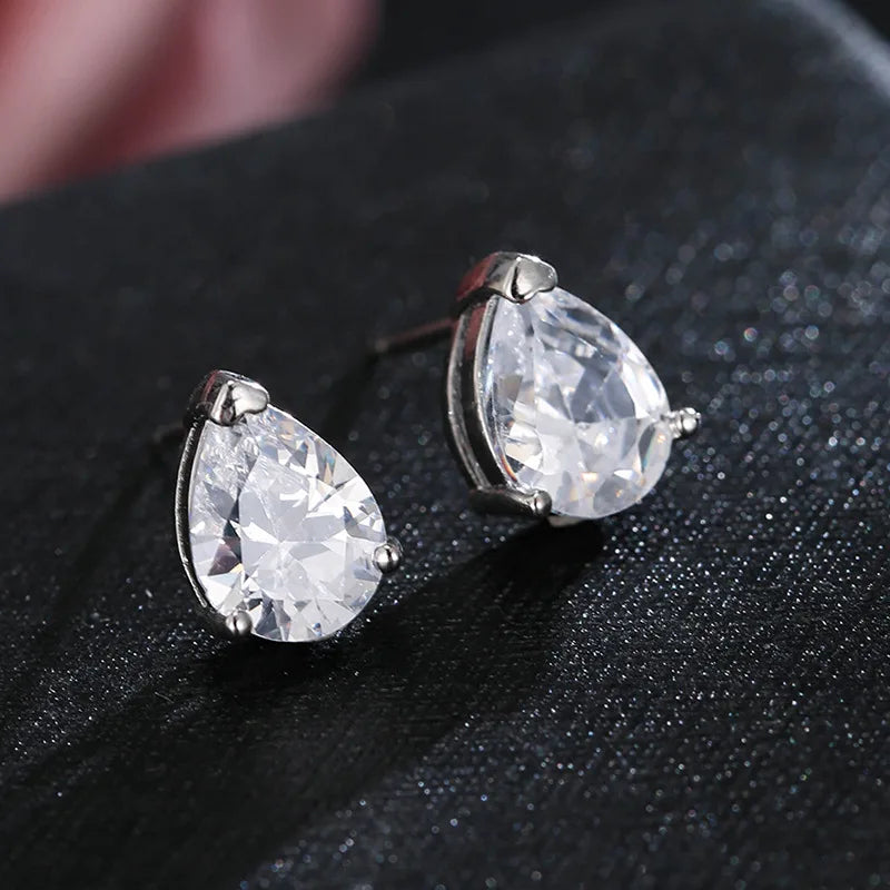 Uilz Gorgeous Water Drop Shape White Zirconia Jewerly Set for Women Round Wedding Bridal Necklace Earrings for Brides