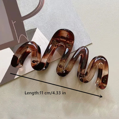 Women's Wavy High Glossy Amber Brown 11cm/4.33in Large Lightweight Plastic Hair Clip Elegant Minimalistic Hair Accessories