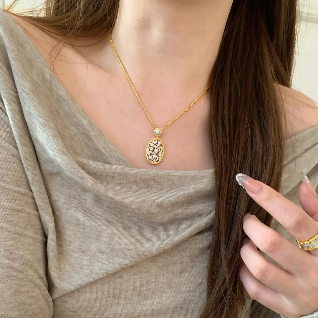 Unique elegant Romantic collar chain retro light luxury hollow out inlay diamonds lily of the valley necklace wedding jewelry