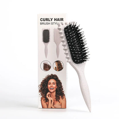 Salon Bursh Curly Hair Styling Brush: Defined Curls on Wet Hair- Nylon Bristles Detangling Volumizing Comb for All Hair Type