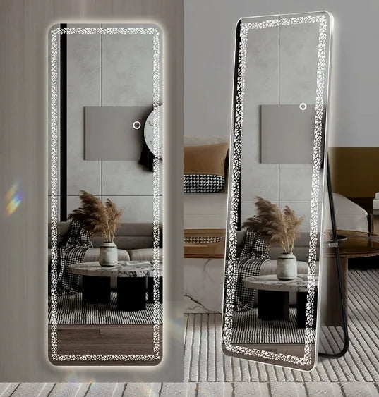 l # Led Mirror Full Length Infinite Illuminated Bathroom Mirror Light Touch Switch Makeup Mirror Led Crystal