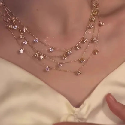 Luxury Multi-layered Zircon Layer Necklace For Women Gentle Temperament Clavicle Chain Simple Jewelry