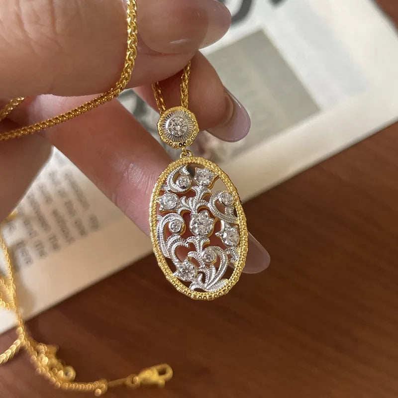 Unique elegant Romantic collar chain retro light luxury hollow out inlay diamonds lily of the valley necklace wedding jewelry