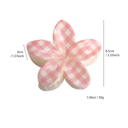 Cute and Pastel Hair Accessories: Checkered Bows, Cherry Blossoms, and Frangipani Hair Clips for Girls (Back-of-Head Hairpins)