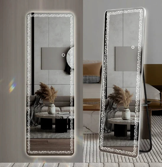 l # Led Mirror Full Length Infinite Illuminated Bathroom Mirror Light Touch Switch Makeup Mirror Led Crystal