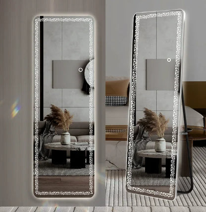 l # Led Mirror Full Length Infinite Illuminated Bathroom Mirror Light Touch Switch Makeup Mirror Led Crystal