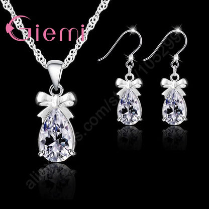 Elegant Queen Crown Jewelry Set For Women 925 Sterling Silver Cubic Zirconia Exquisite Wedding Party Necklace Earring