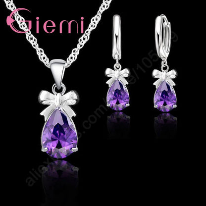 Elegant Queen Crown Jewelry Set For Women 925 Sterling Silver Cubic Zirconia Exquisite Wedding Party Necklace Earring