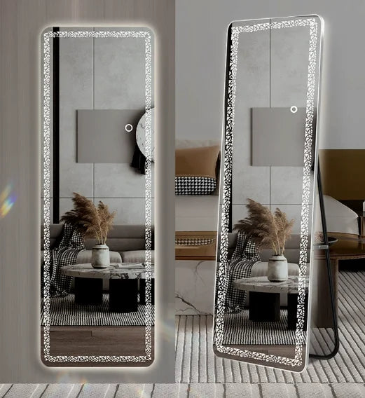 l # Led Mirror Full Length Infinite Illuminated Bathroom Mirror Light Touch Switch Makeup Mirror Led Crystal