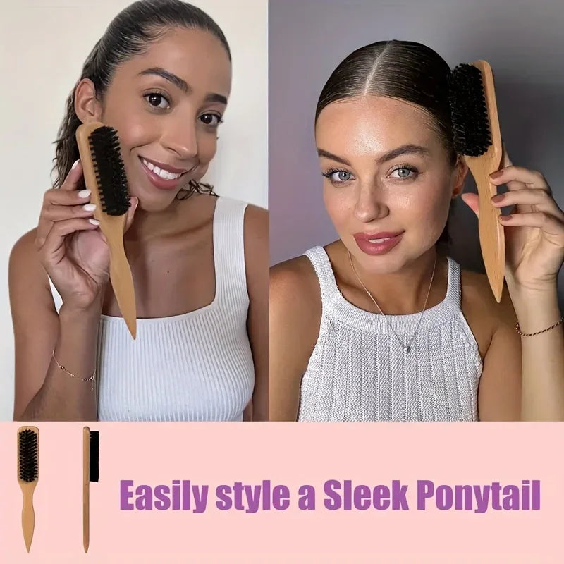 Bristle Hair Brush, Natural Bristle Detangler Brush for Women, Smoothing & Shining Hair, Ideal for Daily Styling & Home Use