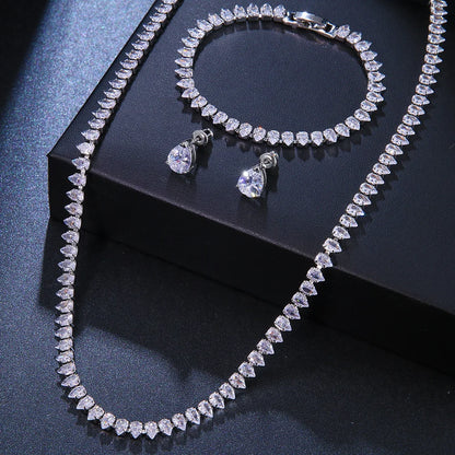 Uilz Gorgeous Water Drop Shape White Zirconia Jewerly Set for Women Round Wedding Bridal Necklace Earrings for  Brides