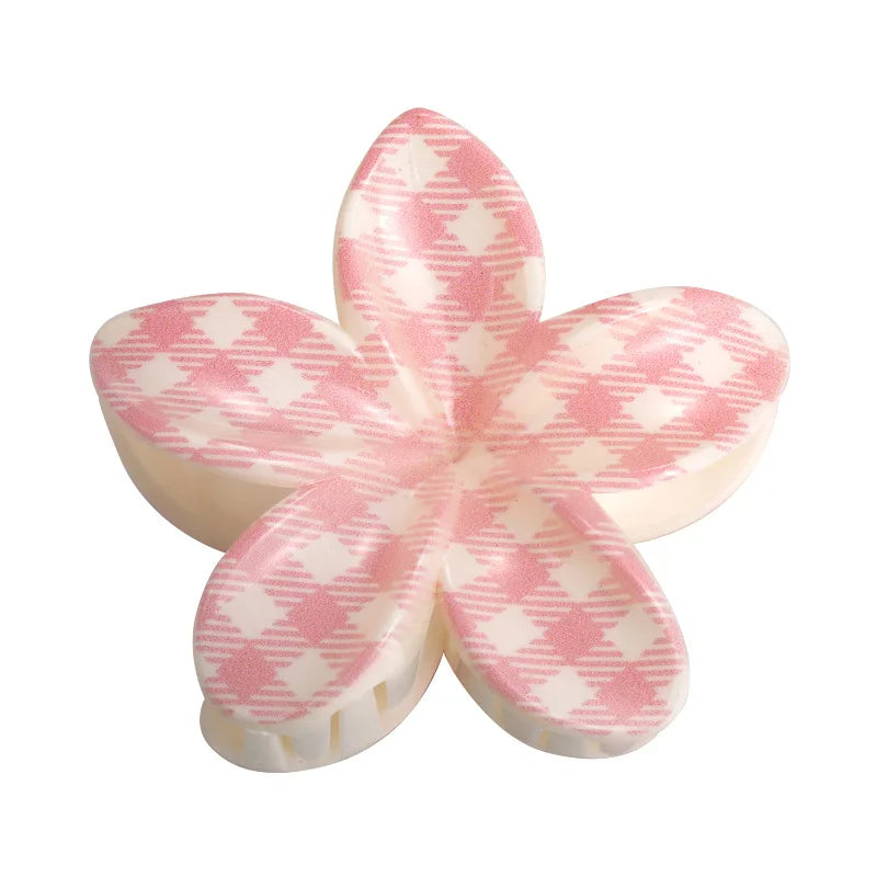 Cute and Pastel Hair Accessories: Checkered Bows, Cherry Blossoms, and Frangipani Hair Clips for Girls (Back-of-Head Hairpins)
