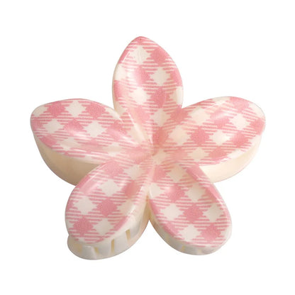 Cute and Pastel Hair Accessories: Checkered Bows, Cherry Blossoms, and Frangipani Hair Clips for Girls (Back-of-Head Hairpins)