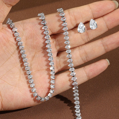 Uilz Gorgeous Water Drop Shape White Zirconia Jewerly Set for Women Round Wedding Bridal Necklace Earrings for  Brides