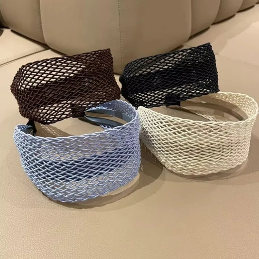 Hair Accessories Relaxed Hollow Woven Women Headband Wide Edge High Skull Top Hair Hoop Hair Ornament Women Girls