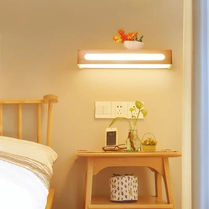 Modern Bathroom Mirror Wall Lamps Nordic Solid Wooden LED Sconce light   Linear Bedroom bedside Corridor staircase Lighting