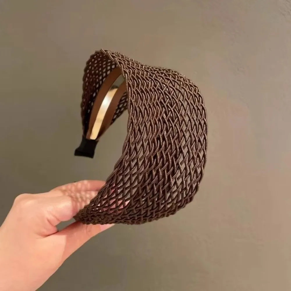 Hair Accessories Relaxed Hollow Woven Women Headband Wide Edge High Skull Top Hair Hoop Hair Ornament Women Girls