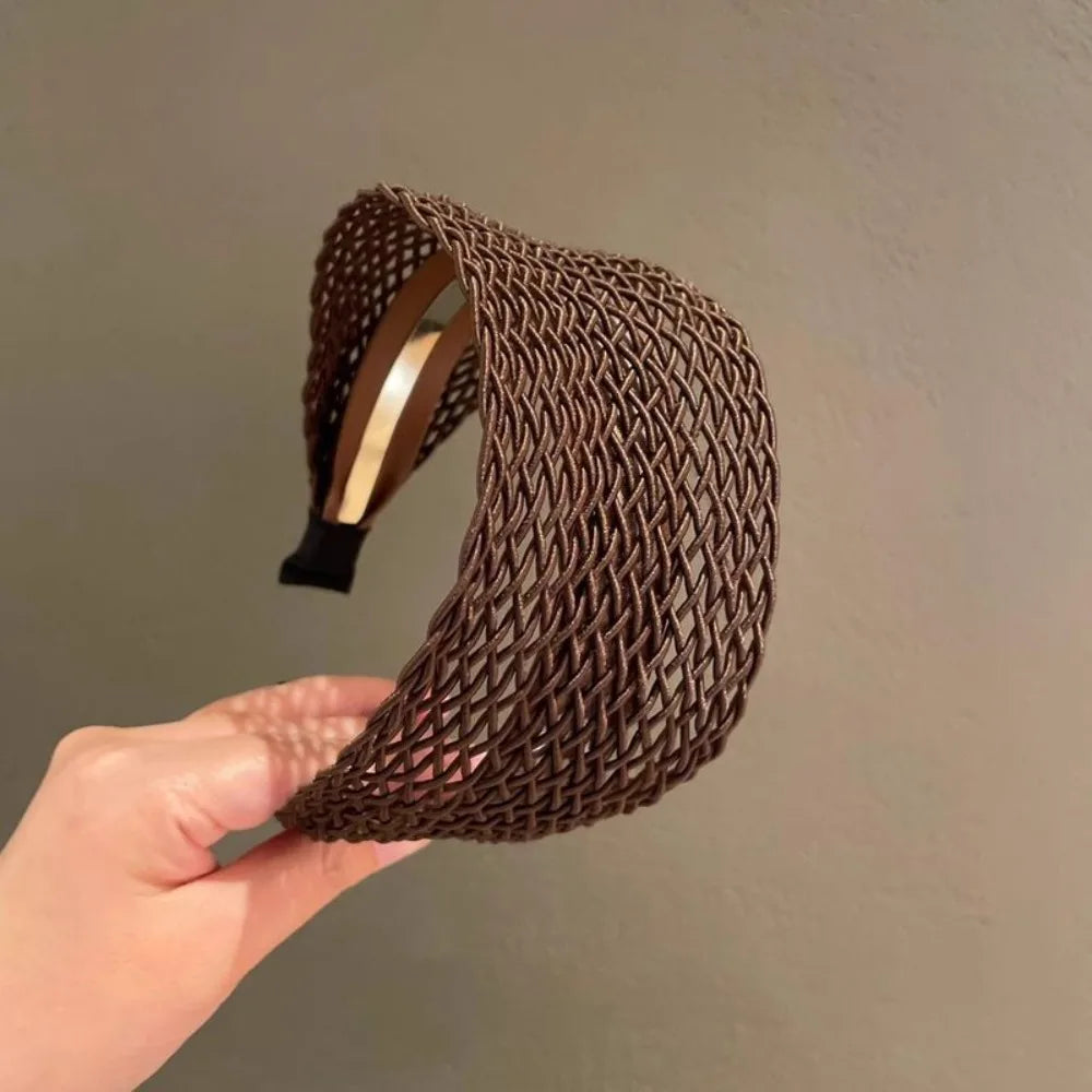 Hair Accessories Relaxed Hollow Woven Women Headband Wide Edge High Skull Top Hair Hoop Hair Ornament Women Girls