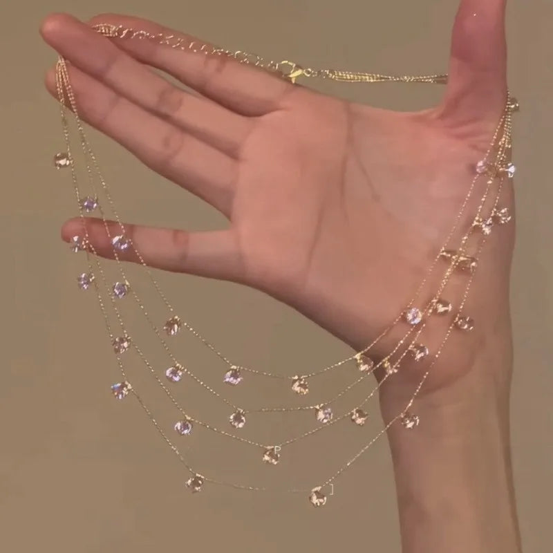 Luxury Multi-layered Zircon Layer Necklace For Women Gentle Temperament Clavicle Chain Simple Jewelry