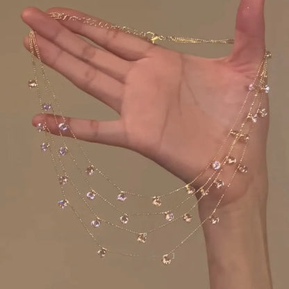 Luxury Multi-layered Zircon Layer Necklace For Women Gentle Temperament Clavicle Chain Simple Jewelry