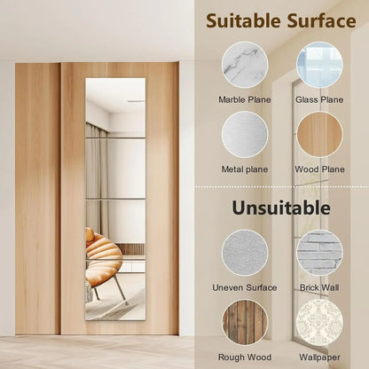 Wall Mirror Full Length Mirror for Bedroom Full Body Shatterproof Mirror Large Unbreakable Frameless Soft Acrylic Mirrors