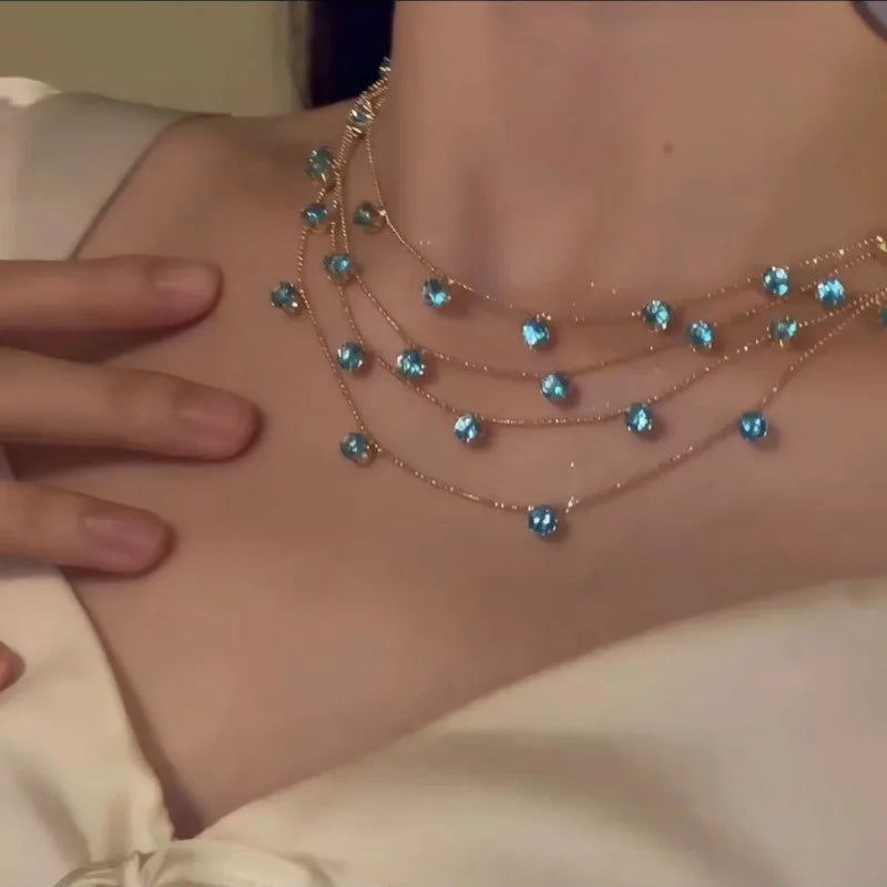 Luxury Multi-layered Zircon Layer Necklace For Women Gentle Temperament Clavicle Chain Simple Jewelry