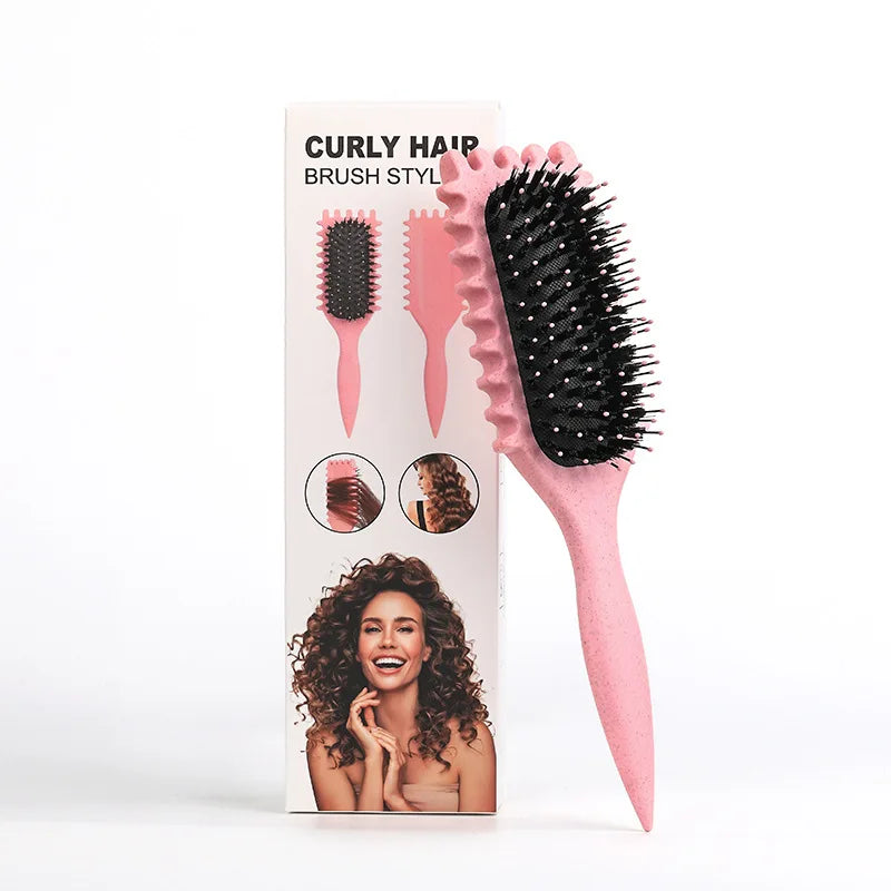 Salon Bursh Curly Hair Styling Brush: Defined Curls on Wet Hair- Nylon Bristles Detangling Volumizing Comb for All Hair Type