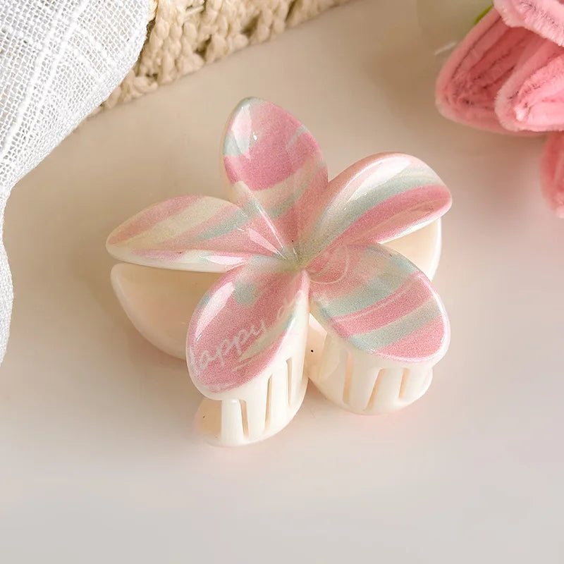 Cute and Pastel Hair Accessories: Checkered Bows, Cherry Blossoms, and Frangipani Hair Clips for Girls (Back-of-Head Hairpins)