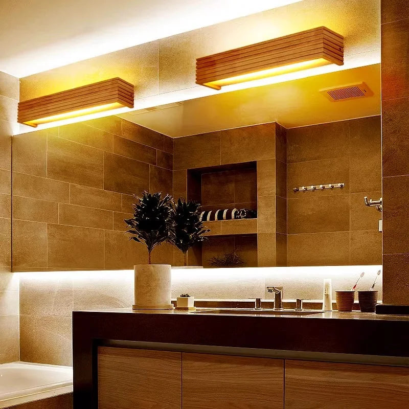 Modern Bathroom Mirror Wall Lamps Nordic Solid Wooden LED Sconce light   Linear Bedroom bedside Corridor staircase Lighting