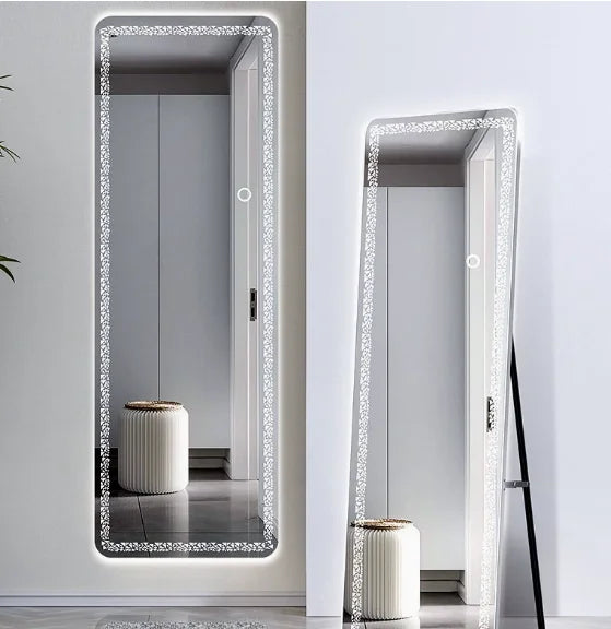 l # Led Mirror Full Length Infinite Illuminated Bathroom Mirror Light Touch Switch Makeup Mirror Led Crystal