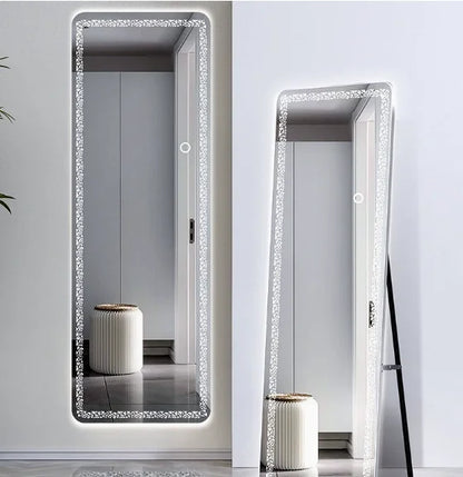 l # Led Mirror Full Length Infinite Illuminated Bathroom Mirror Light Touch Switch Makeup Mirror Led Crystal