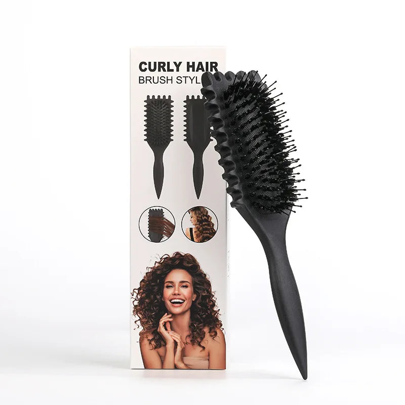 Salon Bursh Curly Hair Styling Brush: Defined Curls on Wet Hair- Nylon Bristles Detangling Volumizing Comb for All Hair Type