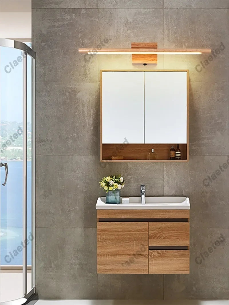 LED Mirror Light Bathroom Changing Room Dressing Table Solid Wood Wall Light Bedroom Hallway Corridor Wall Light with Switch