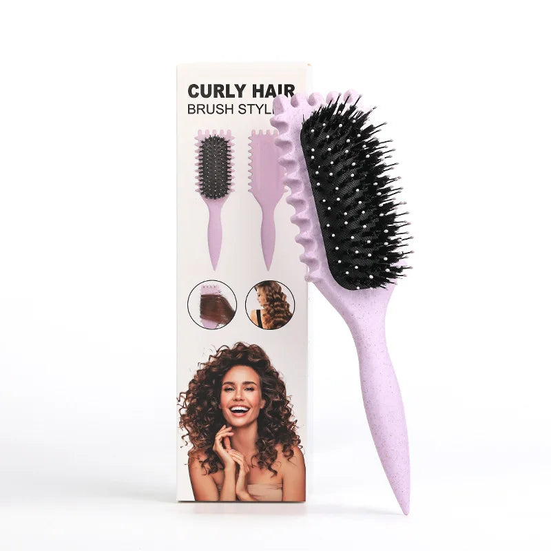 Salon Bursh Curly Hair Styling Brush: Defined Curls on Wet Hair- Nylon Bristles Detangling Volumizing Comb for All Hair Type