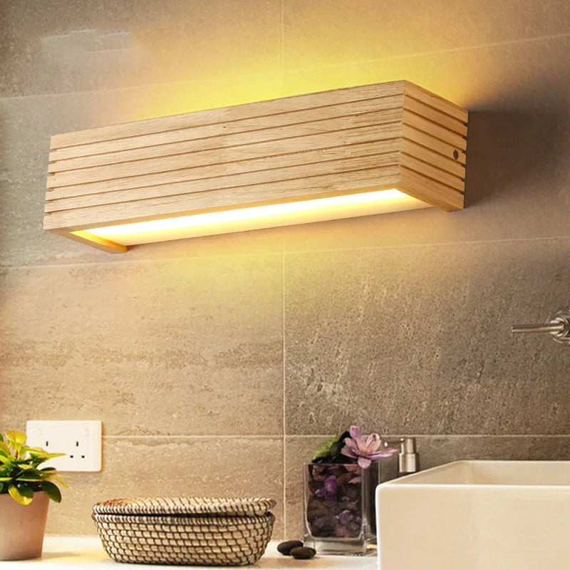Modern Bathroom Mirror Wall Lamps Nordic Solid Wooden LED Sconce light   Linear Bedroom bedside Corridor staircase Lighting