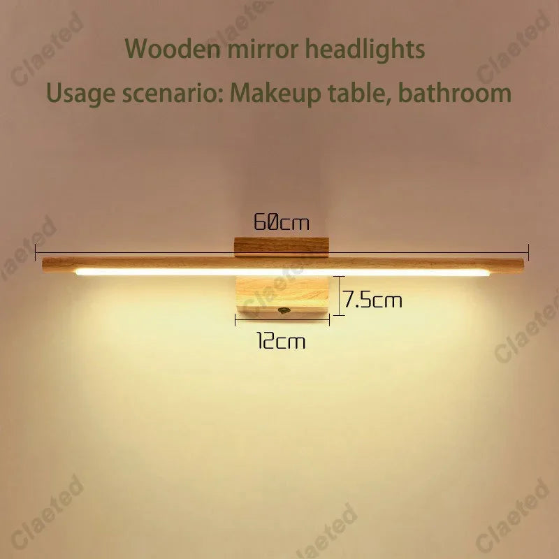 LED Mirror Light Bathroom Changing Room Dressing Table Solid Wood Wall Light Bedroom Hallway Corridor Wall Light with Switch